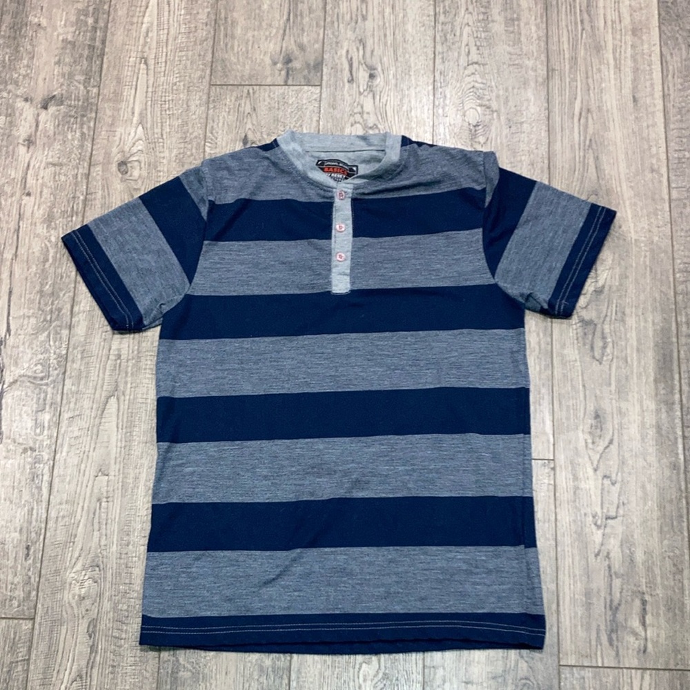 Blue and Gray Short Sleeve Henley slim fit